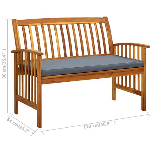 Banc De Jardin Meuble De Patio D'extérieur Terrasse Avec Coussin 119 X 64 X 90 Cm Bois Solide