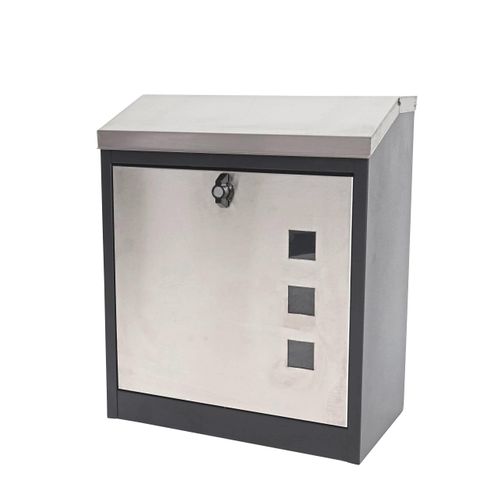 Boîte Aux Lettres XXL Verrouillable Enduit De Poudre 52x44x25cm Acier Inoxydable Noir 04_0001341