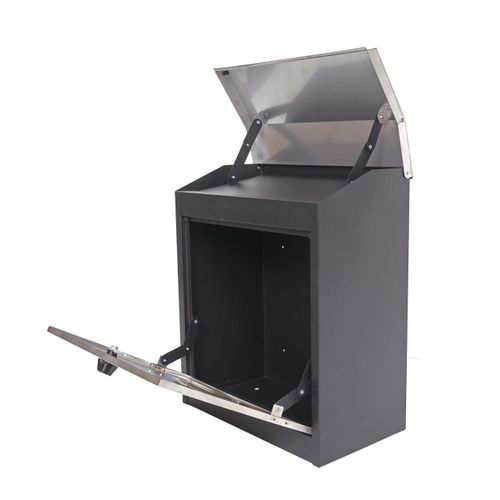 Boîte Aux Lettres XXL Verrouillable Enduit De Poudre 52x44x25cm Acier Inoxydable Noir 04_0001341