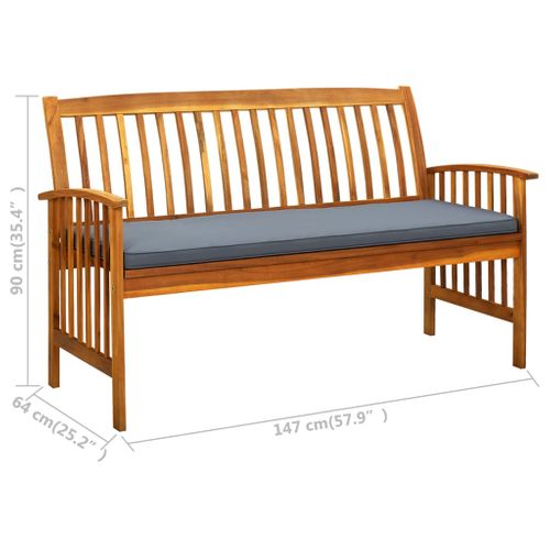 Banc De Jardin Meuble De Patio D'extérieur Terrasse Avec Coussin 147 Cm Bois D'acacia