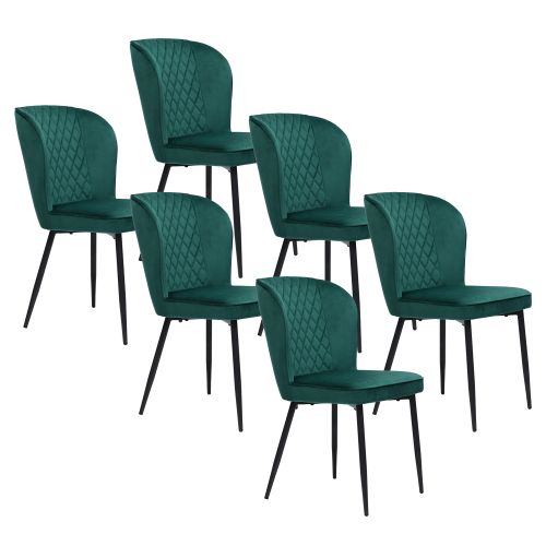 Ensemble De 6 Chaises Moderne De Salle à Manger Rembourrée Avec Dossier, Assise En Velours Vert Fon