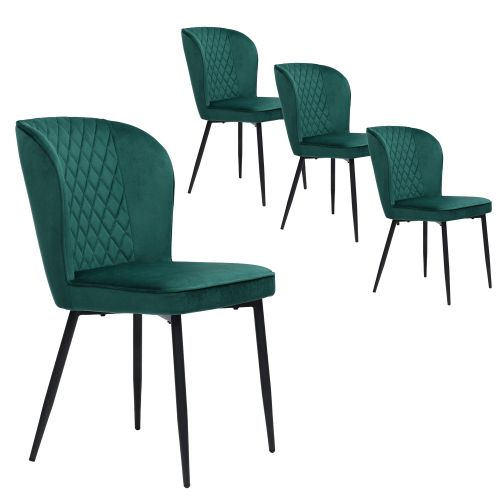 Ensemble De 4 Chaises Moderne De Salle à Manger Rembourrée Avec Dossier, Assise En Velours Vert Fon