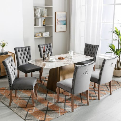 Lot De 6 Chaises De Salle à Manger Rembourrée Avec Garniture Tête De Clou, Pieds En Bois Massif, Rev