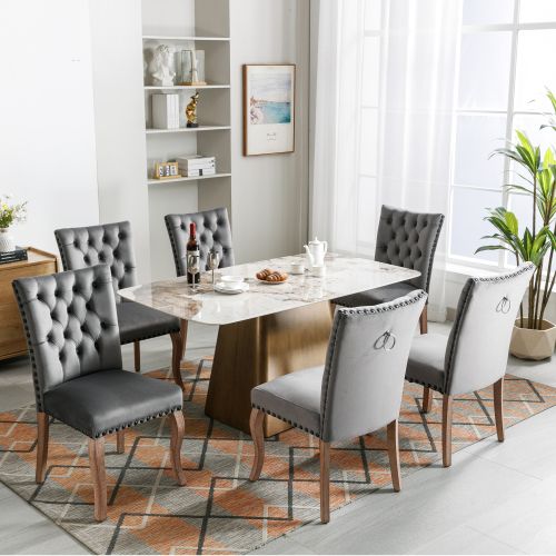 Lot De 6 Chaises De Salle à Manger Rembourrée Avec Garniture Tête De Clou, Pieds En Bois Massif, Rev