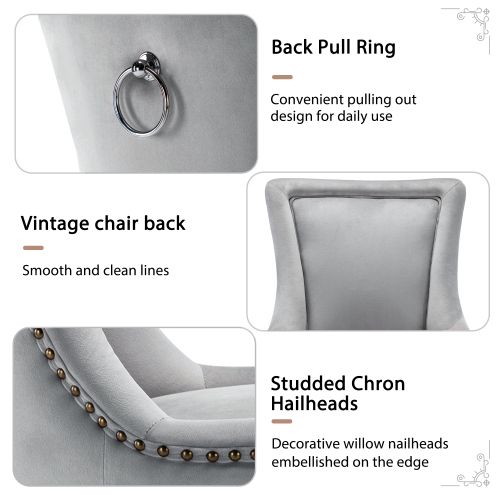 Lot De 6 Chaises De Salon Luxueuse Rembourrée, Pieds En Bois Massif Et En Velours, Gris