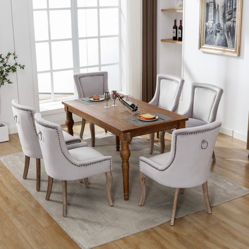 Lot De 6 Chaises De Salon Luxueuse Rembourrée, Pieds En Bois Massif Et En Velours, Gris