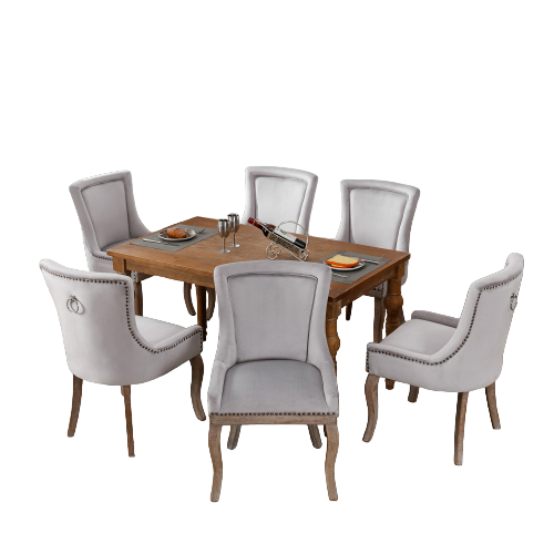 Lot De 6 Chaises De Salon Luxueuse Rembourrée, Pieds En Bois Massif Et En Velours, Gris