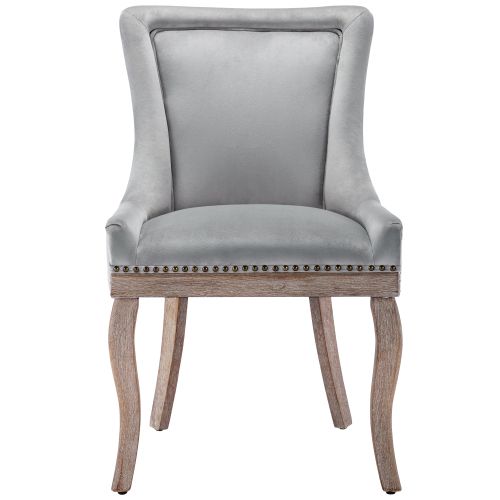 Lot De 6 Chaises De Salon Luxueuse Rembourrée, Pieds En Bois Massif Et En Velours, Gris