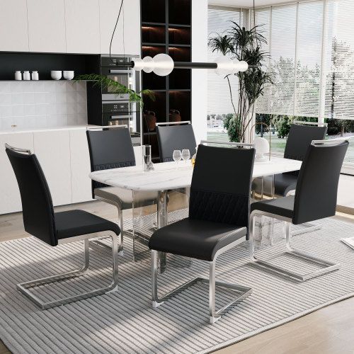 Lot De 6 Chaises De Salle à Manger Modernes, Dossier En Simili Cuir Pu Et Lin, Chaise D'appoint Remb