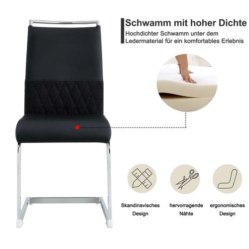 Lot De 6 Chaises De Salle à Manger Modernes, Dossier En Simili Cuir Pu Et Lin, Chaise D'appoint Remb