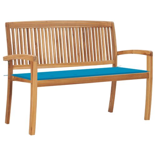 Banc De Jardin Meuble De Patio D'extérieur Terrasse Empilable Et Coussin Bleu 128,5 X