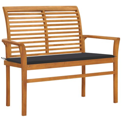 Banc De Jardin Meuble De Patio D'extérieur Terrasse Et Coussin Anthracite 112 Cm Bois De Teck