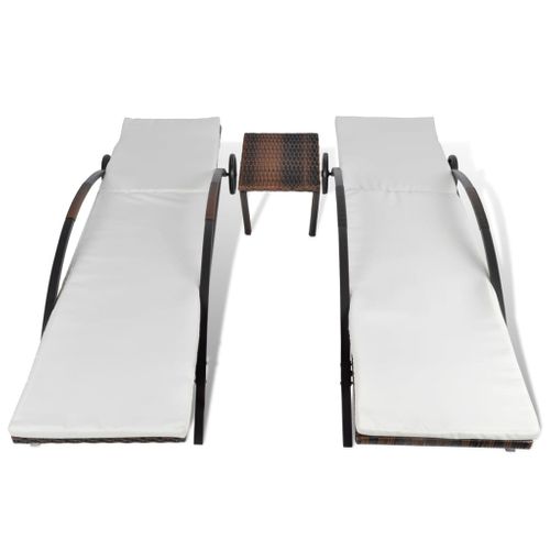Lot De Deux Chaises Longues Transat 200 Cm Avec Table Résine Tressée Marron 02_001191