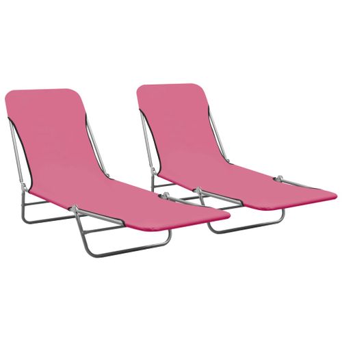 Chaises Longues Pliables 2 Pièces Acier Et Tissu Rose 02_0011937