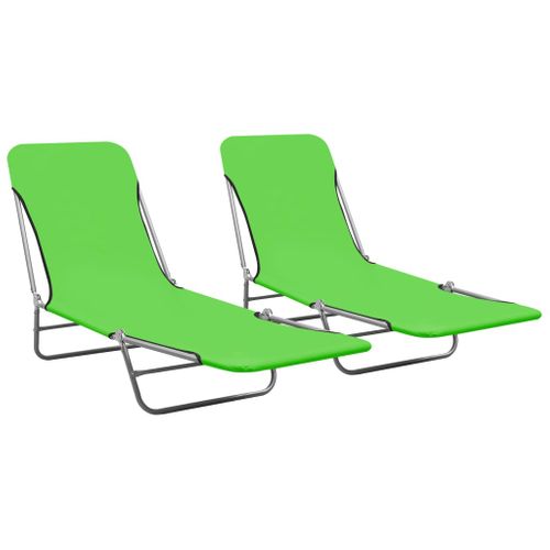 Lot De Deux Chaises Longues Transat Bain De Soleil Acier Et Tissu Vert 02_0011940