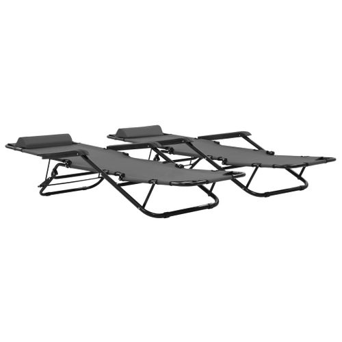Chaises Longues Pliables 2 Pièces Avec Repose-pied Acier Gris 02_0011942