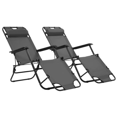 Chaises Longues Pliables 2 Pièces Avec Repose-pied Acier Gris 02_0011942