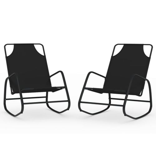 Chaises Longues Transat à Bascule 2 Pièces Noir Acier Et Textilène 02_0011973