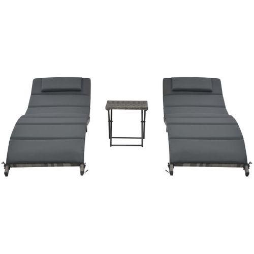 Ensemble De Chaises Longues Pliables 3 Pièces Résine Tressée Gris 02_0011994