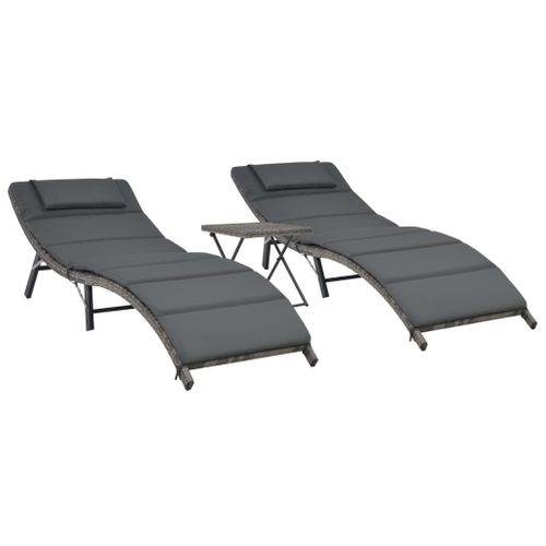 Ensemble De Chaises Longues Pliables 3 Pièces Résine Tressée Gris 02_0011994
