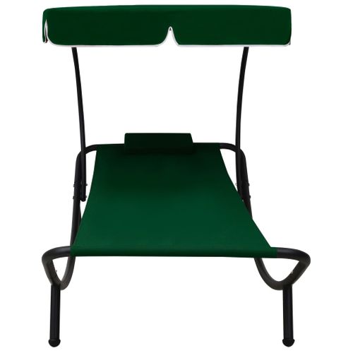 Lit De Repos Transat Chaise Longue D'extérieur 200 Cm Avec Auvent Et Oreiller Vert 02