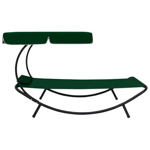 Lit De Repos Transat Chaise Longue D'extérieur 200 Cm Avec Auvent Et Oreiller Vert 02