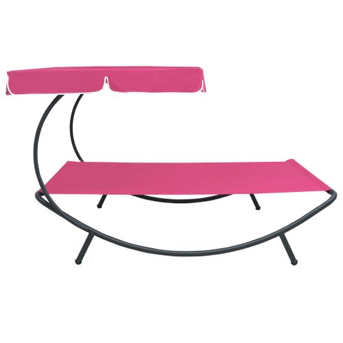 Lit De Repos Transat Chaise Longue D'extérieur 200 Cm Avec Auvent Rose 02_0012014