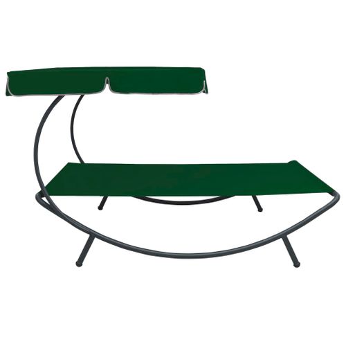 Lit De Repos Transat Chaise Longue D'extérieur 200 Cm Avec Auvent Vert 02_0012015