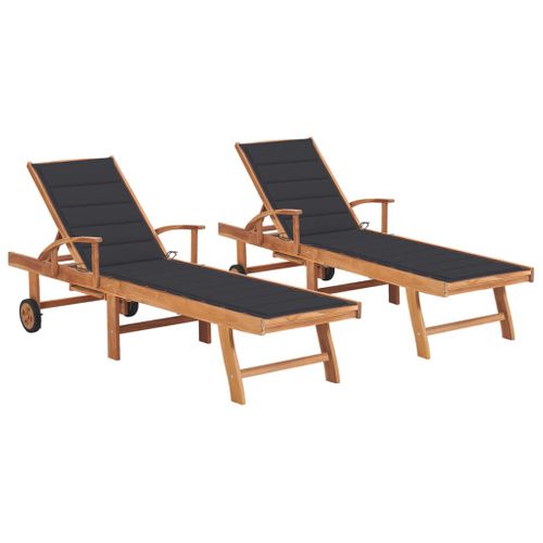 Lot De 2 Transats Chaise Longue Bain De Soleil Terrasse Meuble D'extérieur Avec Coussin
