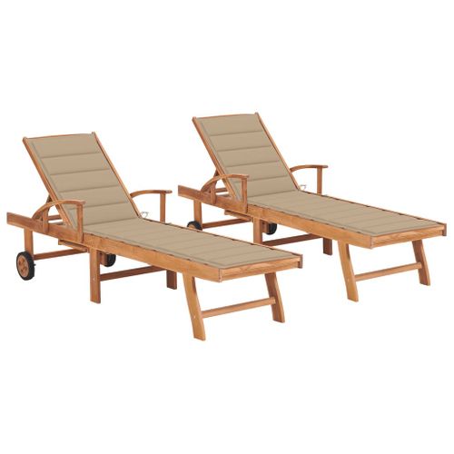 Lot De 2 Transats Chaise Longue Bain De Soleil Terrasse Meuble D'extérieur Avec Coussin