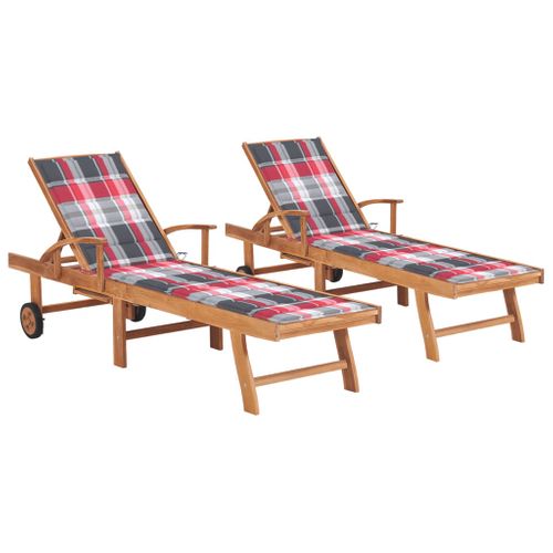 Lot De 2 Transats Chaise Longue Bain De Soleil Terrasse Meuble D'extérieur Avec Coussin