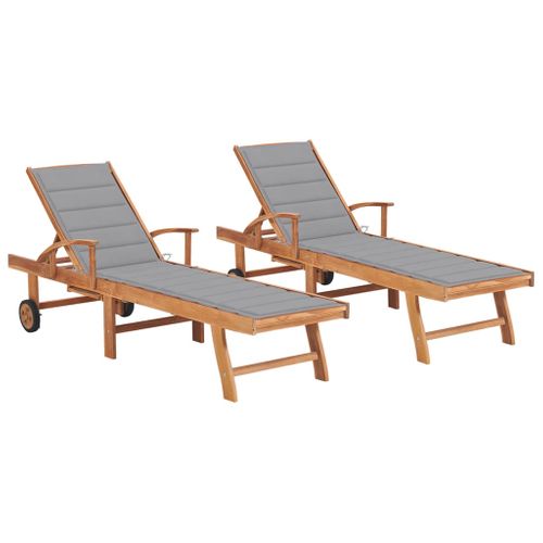 Lot De 2 Transats Chaise Longue Bain De Soleil Terrasse Meuble D'extérieur Avec Coussin
