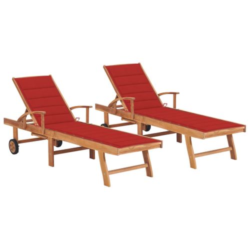 Lot De 2 Transats Chaise Longue Bain De Soleil Terrasse Meuble D'extérieur Avec Coussin