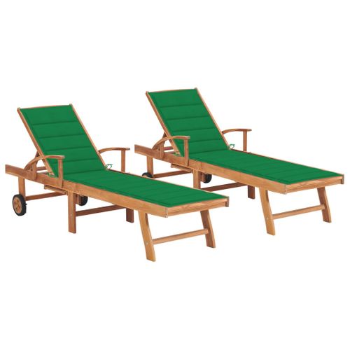 Lot De 2 Transats Chaise Longue Bain De Soleil Terrasse Meuble D'extérieur Avec Coussin