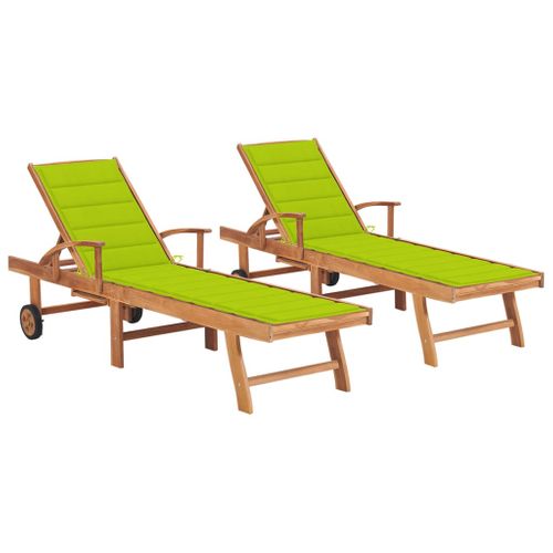 Lot De 2 Transats Chaise Longue Bain De Soleil Terrasse Meuble D'extérieur Avec Coussin