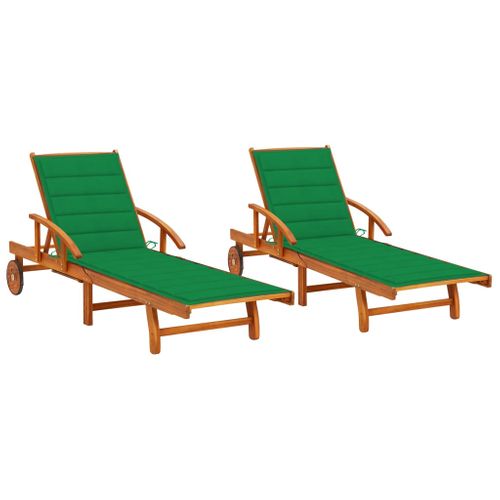 Lot De 2 Transats Chaise Longue Bain De Soleil Terrasse Meuble D'extérieur Avec Coussin