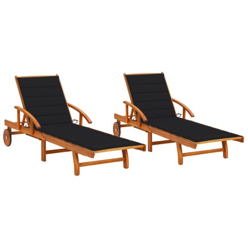 Lot De 2 Transats Chaise Longue Bain De Soleil Terrasse Meuble D'extérieur Avec Coussin