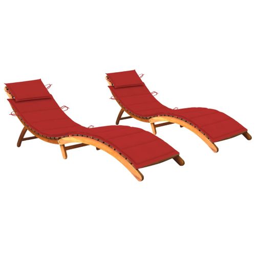 Lot De 2 Transats Chaise Longue Bain De Soleil Terrasse Meuble D'extérieur Avec Coussin