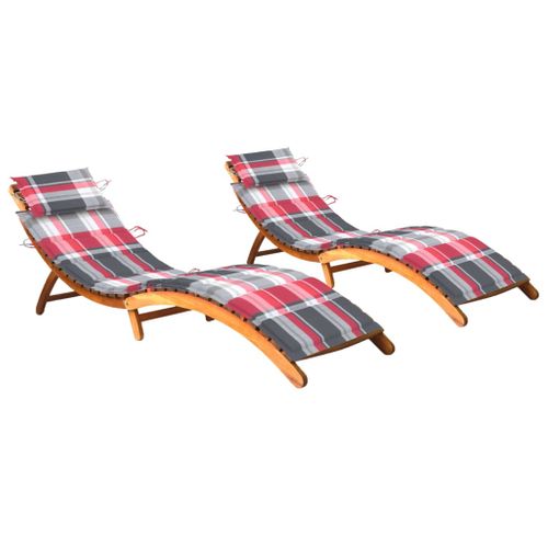 Lot De 2 Transats Chaise Longue Bain De Soleil Terrasse Meuble D'extérieur Avec Coussin