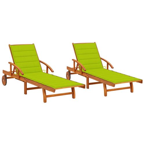 Lot De 2 Transats Chaise Longue Bain De Soleil Terrasse Meuble D'extérieur Avec Coussin