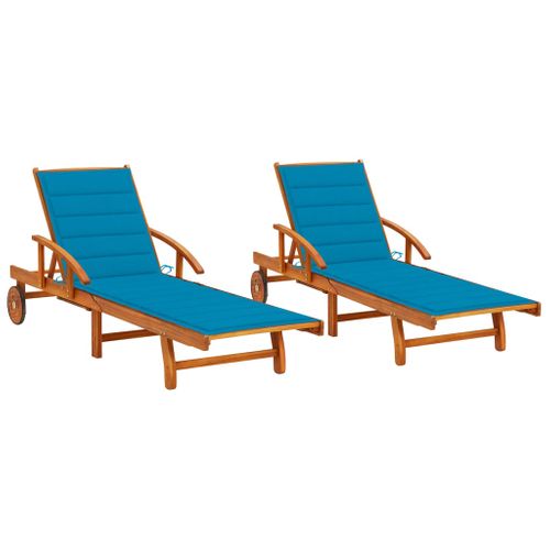 Lot De 2 Transats Chaise Longue Bain De Soleil Terrasse Meuble D'extérieur Avec Coussin
