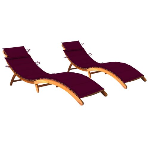Lot De 2 Transats Chaise Longue Bain De Soleil Terrasse Meuble D'extérieur Avec Coussin