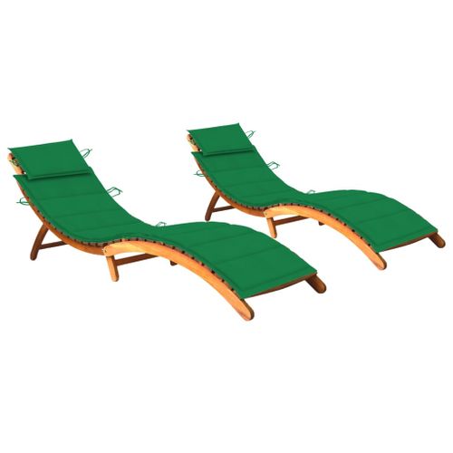 Lot De 2 Transats Chaise Longue Bain De Soleil Terrasse Meuble D'extérieur Avec Coussin