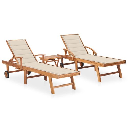 Lot De 2 Transats Chaise Longue Bain De Soleil Lit De Jardin Terrasse Meuble D'extérieur Avec Table