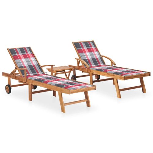 Lot De 2 Transats Chaise Longue Bain De Soleil Lit De Jardin Terrasse Meuble D'extérieur Avec Table