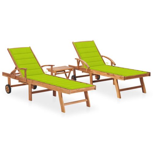 Lot De 2 Transats Chaise Longue Bain De Soleil Lit De Jardin Terrasse Meuble D'extérieur Avec Table