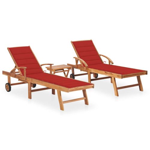 Lot De 2 Transats Chaise Longue Bain De Soleil Lit De Jardin Terrasse Meuble D'extérieur Avec Table