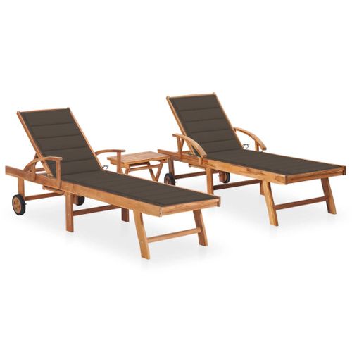 Lot De 2 Transats Chaise Longue Bain De Soleil Lit De Jardin Terrasse Meuble D'extérieur Avec Table