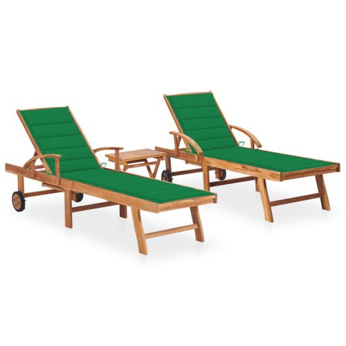 Lot De 2 Transats Chaise Longue Bain De Soleil Lit De Jardin Terrasse Meuble D'extérieur Avec Table