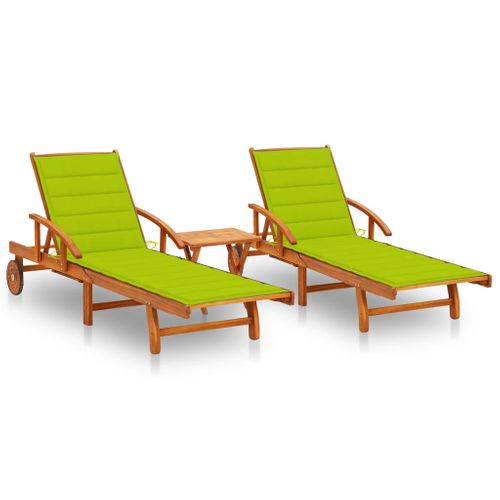 Lot De 2 Transats Chaise Longue Bain De Soleil Lit De Jardin Terrasse Meuble D'extérieur Avec Table